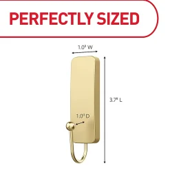 Command Medium Satin Brass Hooks, 3 lb, 2 Medium Hooks, 4 Medium Strips