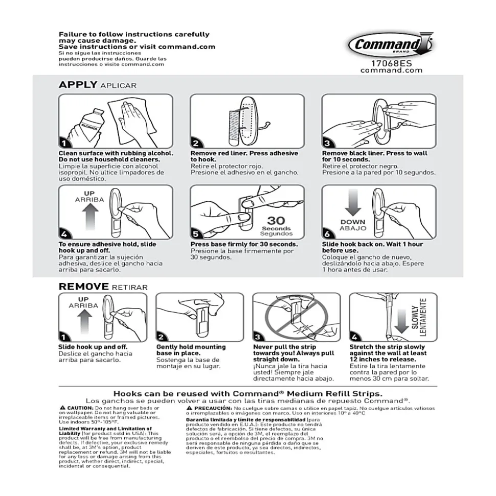 Command™ Medium Wire Hooks, Damage-Free, White, Pack of 2 Hooks, 2 Pairs of Strips