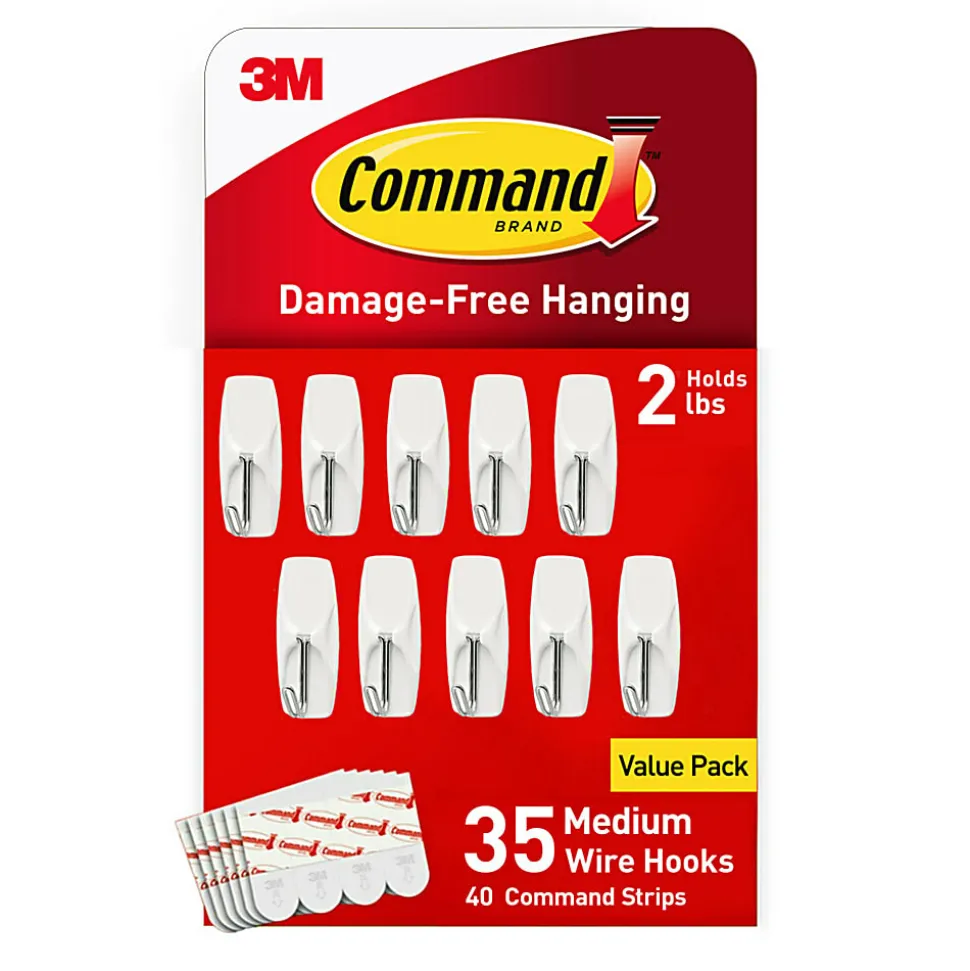 Command® Medium Wire Hooks, 35 Hooks, 40 White Adhesive Strips, Damage Free Hanging Picture Hangers, No Tools Wall Hanging Strips For Living Spaces