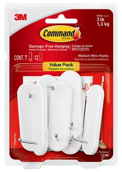 Command™ Medium Wire Hooks Value Pack, White, Pack Of 7 Hooks And 12 Strips