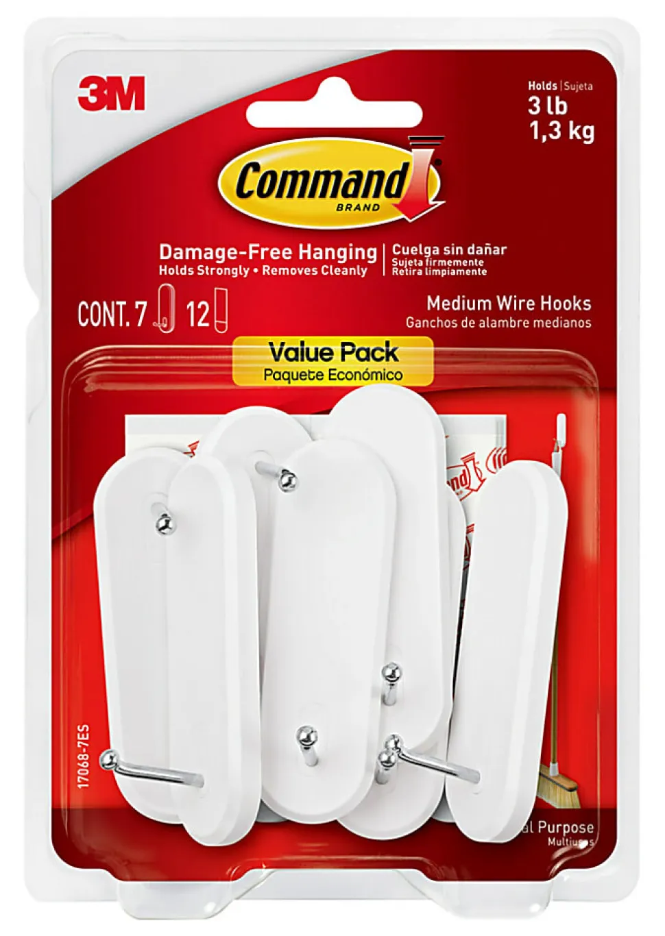 Command™ Medium Wire Hooks Value Pack, White, Pack Of 7 Hooks And 12 Strips