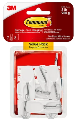 Command Medium Wire Toggle Hooks, 7 Hooks, 8 White Adhesive Strips, Damage Free Hanging Picture Hangers, No Tools Wall Hanging Strips - 170657ES
