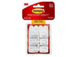 Command Mini Wall Hooks, 18 Command Hooks, 24 Command Strips, Damage Free Hanging of Dorm Room Decorations, White
