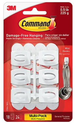 Command Mini Wall Hooks, 18 Command Hooks, 24 Command Strips, Damage Free Hanging of Dorm Room Decorations, White