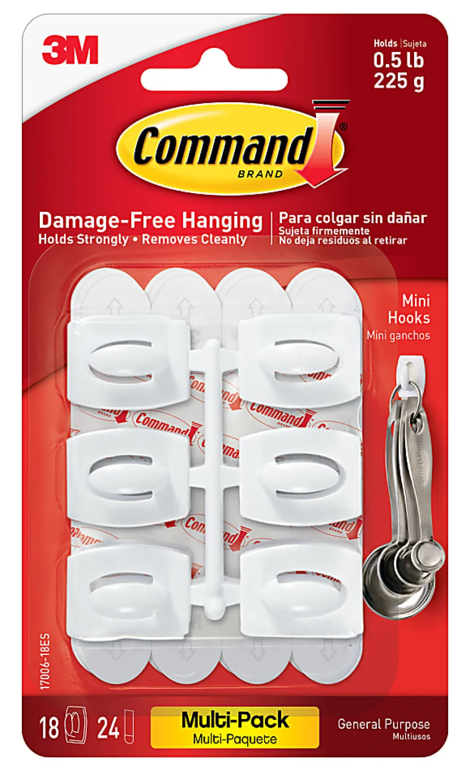 Command Mini Wall Hooks, 18 Command Hooks, 24 Command Strips, Damage Free Hanging of Dorm Room Decorations, White