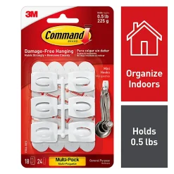 Command Mini Wall Hooks, 18 Command Hooks, 24 Command Strips, Damage Free Hanging of Dorm Room Decorations, White