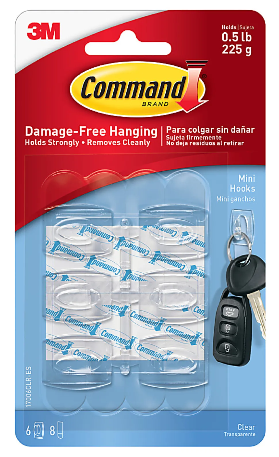 Command Mini Wall Hooks, 6 Command Hooks, 8 Command Strips, Damage Free Hanging of Dorm Room Decorations, Clear