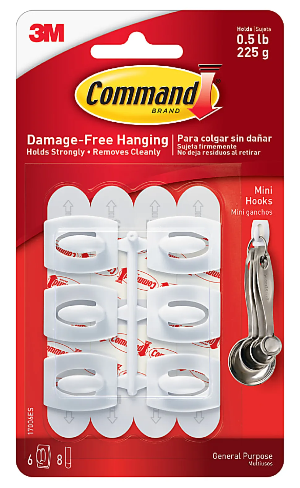 Command Mini Wall Hooks, 6 Hooks, 8 White Adhesive Strips, Damage Free Hanging Picture Hangers, No Tools Wall Hanging Strips For Living Spaces
