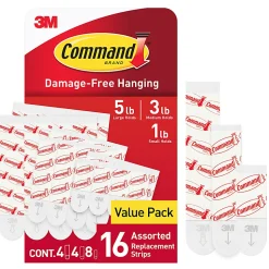 Command™ Mounting Strips, Damage-Free, Pack of 8 Small, 4  Medium and 4 Large Strips