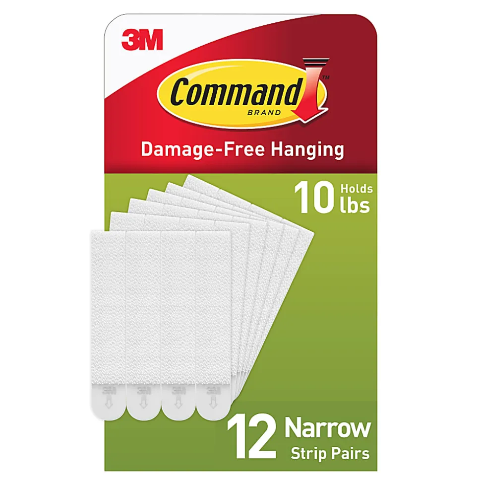 Command Narrow (10lb) Picture Hanging Strips, White, 12 Pairs (24 strips), 1720712ES