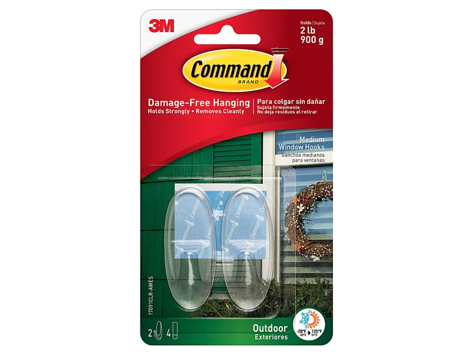 Command Outdoor Clear Window Hooks, 2 Medium Hooks, 4 Adhesive Strips, Damage Free Hanging Hooks, Great for Outdoor Use
