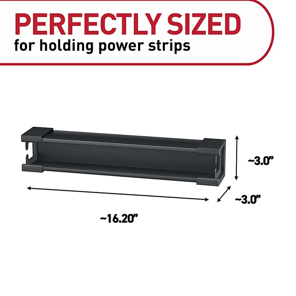 Command™ Power Strip Holder, 1 Black Tray, 8 Strips, 15" Storage Space for Power Banks, Great for Damage-Free Desk Organization with Electronics