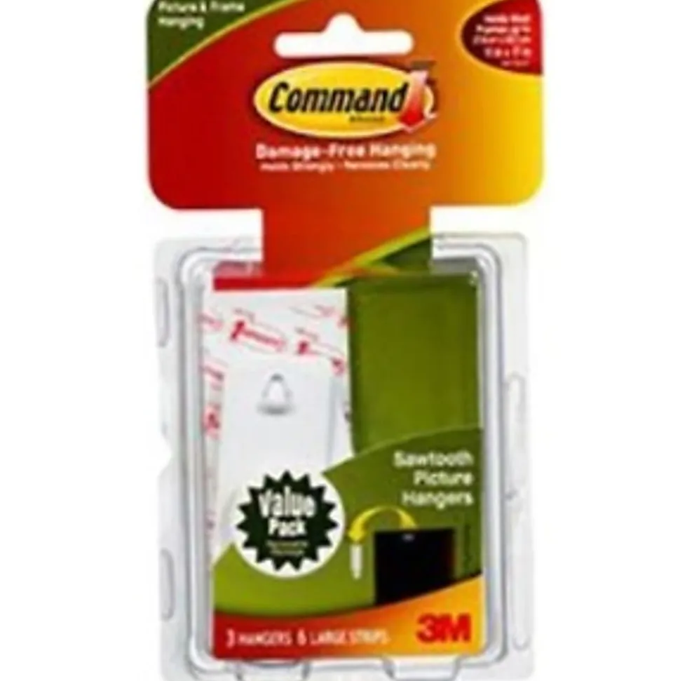 Command Sawtooth Picture Hangers Value Pack, White, 3 hangers, 6 strips, 17042-ES