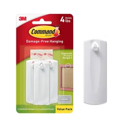 Command Sawtooth Picture Hangers Value Pack, White, 3 hangers, 6 strips, 17042-ES