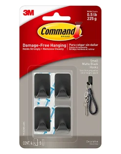 Command Small Matte Black Hooks, 0.5 lb, 4 Small Hooks, 5 Strips