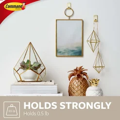 Command Small Metallic Hooks Brass Color, 0.5 lb, 4 Hooks, 5 Strips