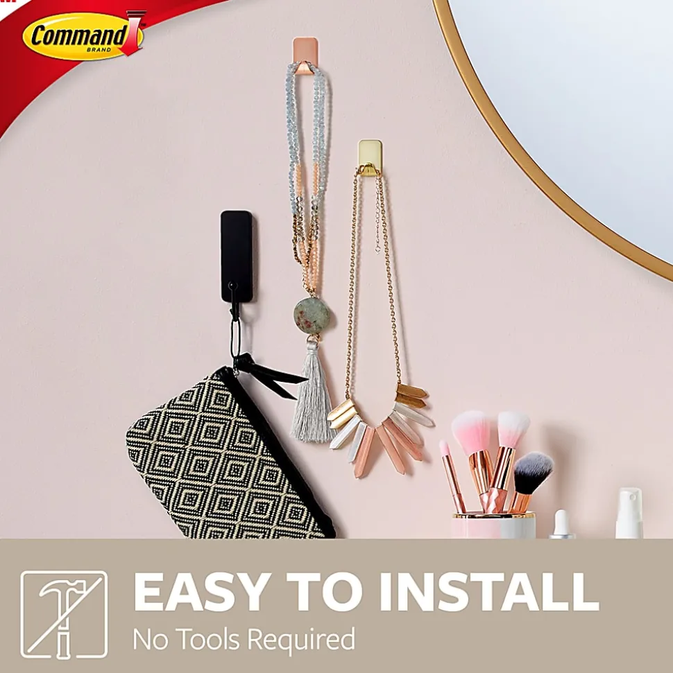 Command Small Metallic Hooks Brass Color, 0.5 lb, 4 Hooks, 5 Strips