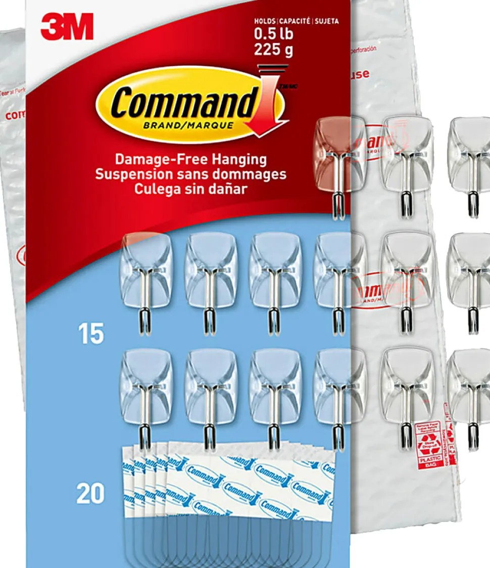 Command® Small Wire Hooks, 15 Hooks, 20 Clear Adhesive Strips, Damage Free Hanging Picture Hangers, No Tools Wall Hanging Strips For Living Spaces