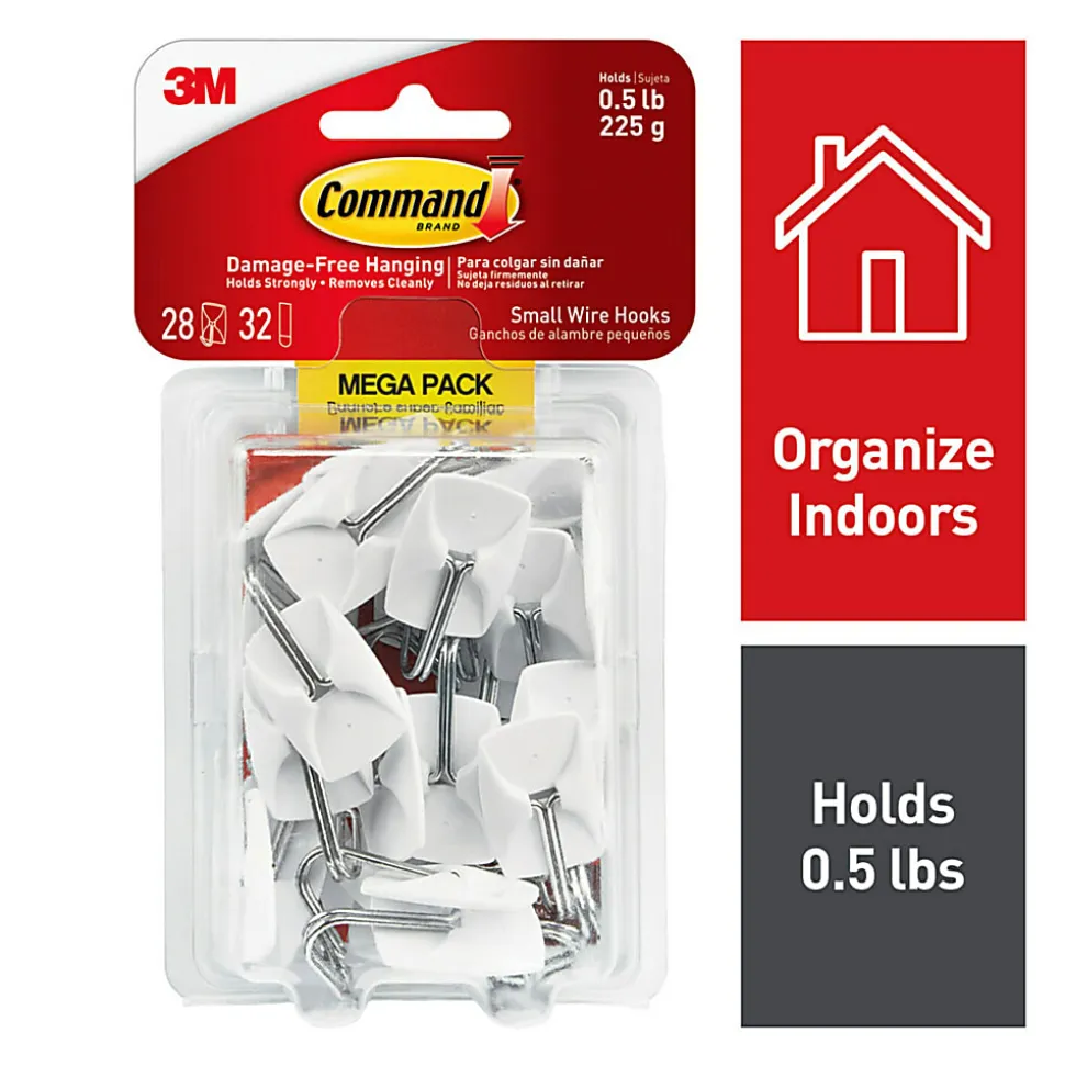 Command 28 Small Wire Toggle Hooks and 32 Command Strips, Damage Free Hanging Hooks Wall Hangers for Hanging Home Decor, Holds up to 0.5 lb