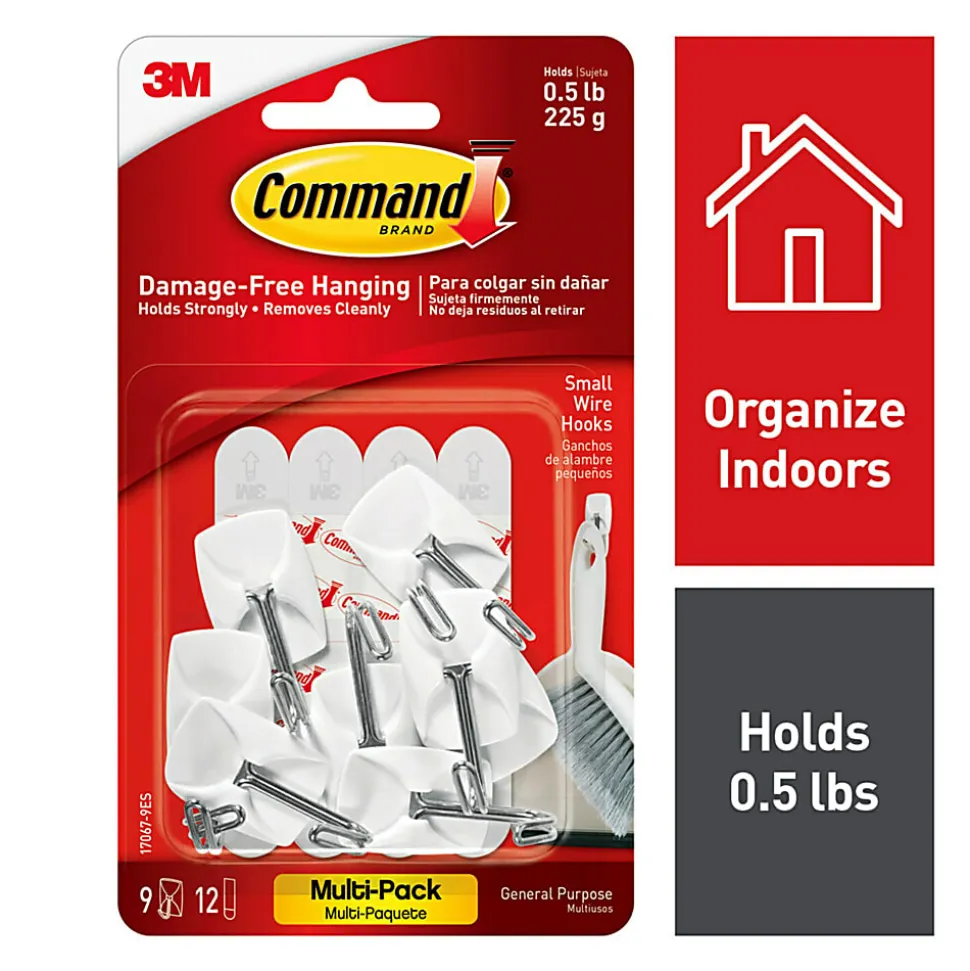 Command 9 Small Wire Toggle Hooks and 12 Command Strips, Damage Free Hanging Hooks Wall Hangers for Hanging Home Decor, Holds up to 0.5 lb