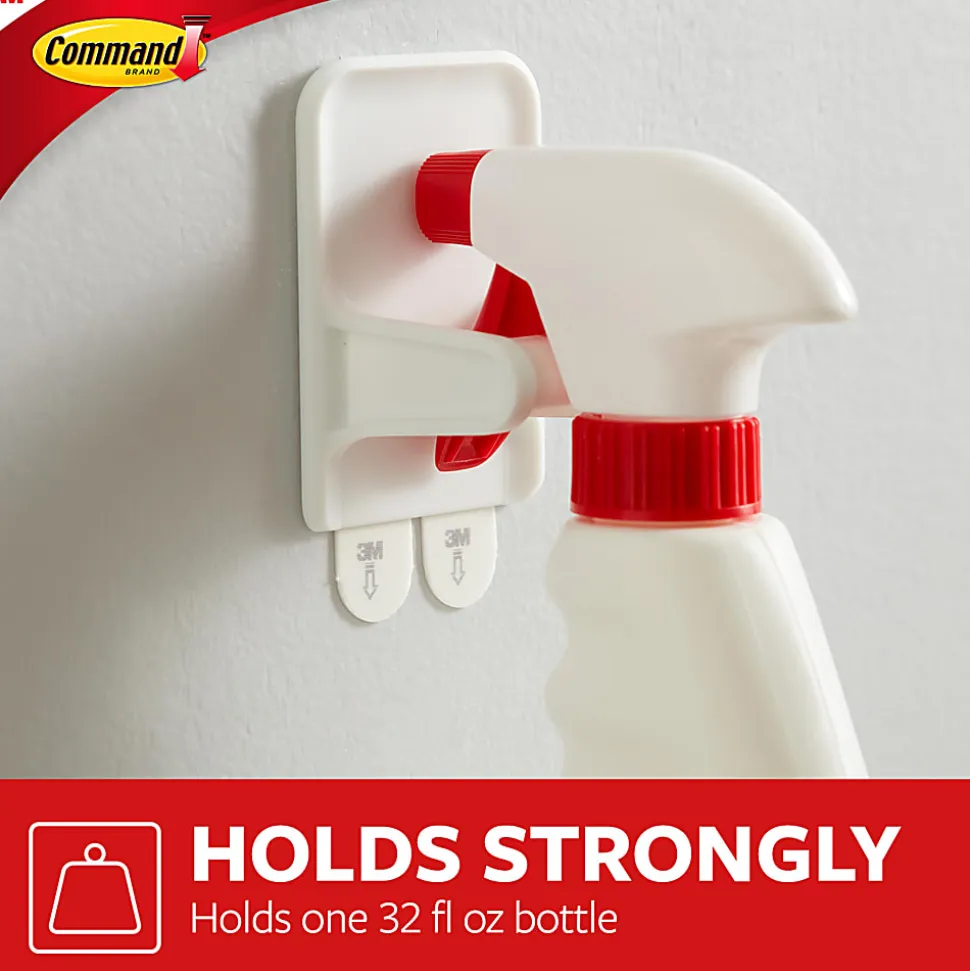 Command Spray Bottle Hangers, 2 Bottle Hangers, 4 White Adhesive Strips, Damage Free Hanging Picture Hangers, No Tools Wall Hanging Strips