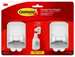 Command Spray Bottle Hangers, 2 Bottle Hangers, 4 White Adhesive Strips, Damage Free Hanging Picture Hangers, No Tools Wall Hanging Strips