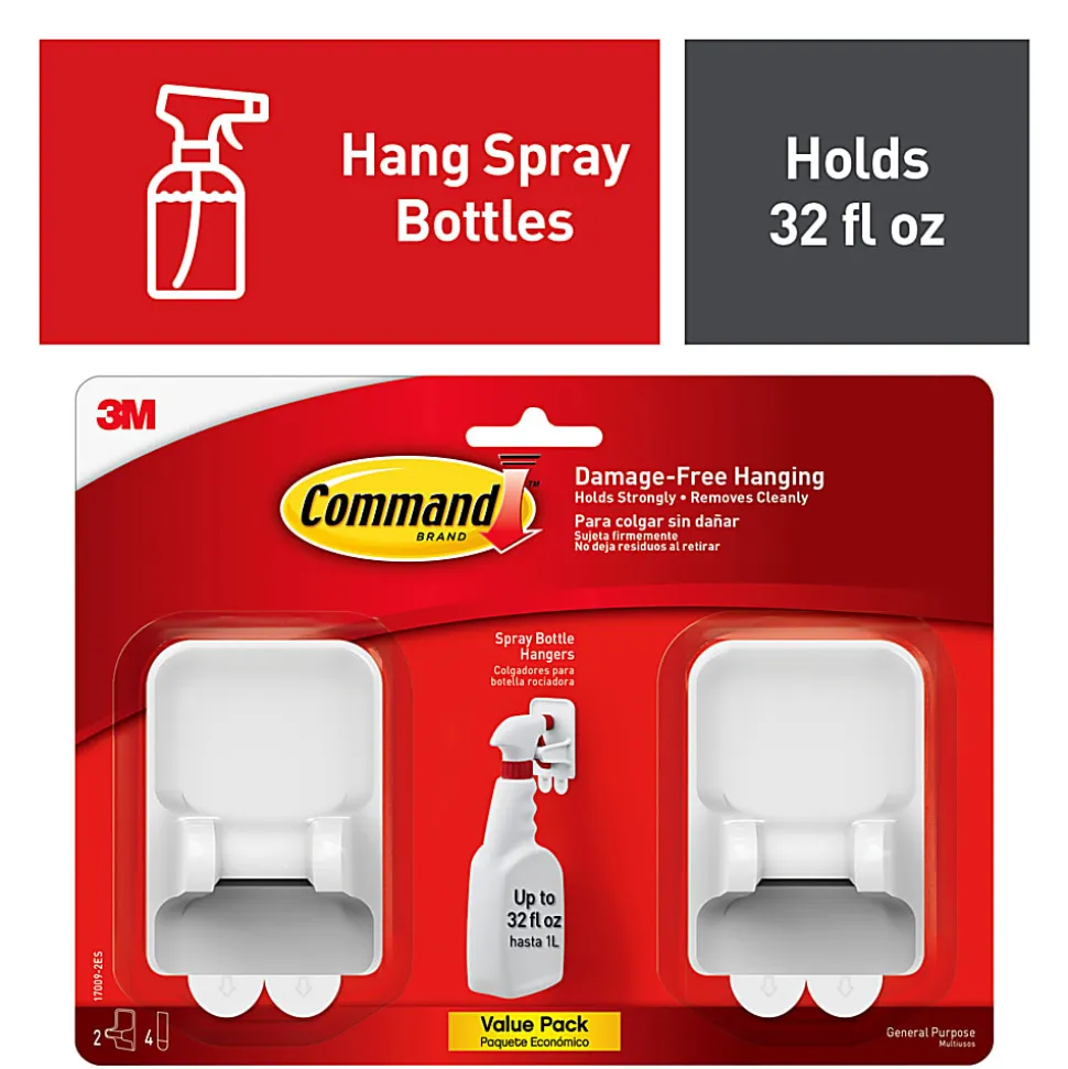 Command Spray Bottle Hangers, 2 Bottle Hangers, 4 White Adhesive Strips, Damage Free Hanging Picture Hangers, No Tools Wall Hanging Strips