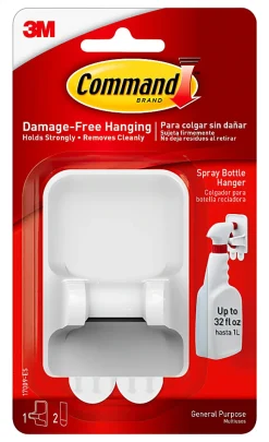 Command Spray Bottle Hanger, White, 2.5 lb, 1 Hanger, 2 Large Strips/pack