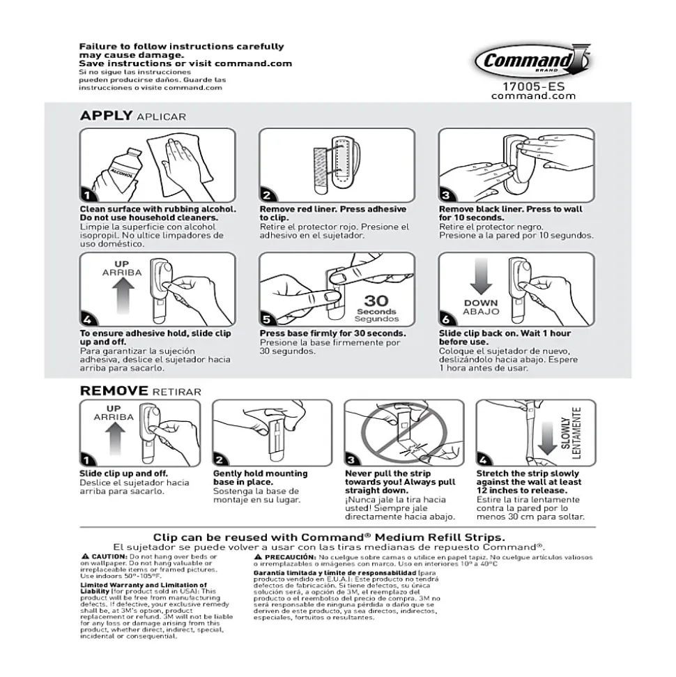 Command Spring Clip, 1 Clip, 2 White Adhesive Strips, Damage Free Hanging Picture Hangers, No Tools Wall Hanging Strips For Living Spaces