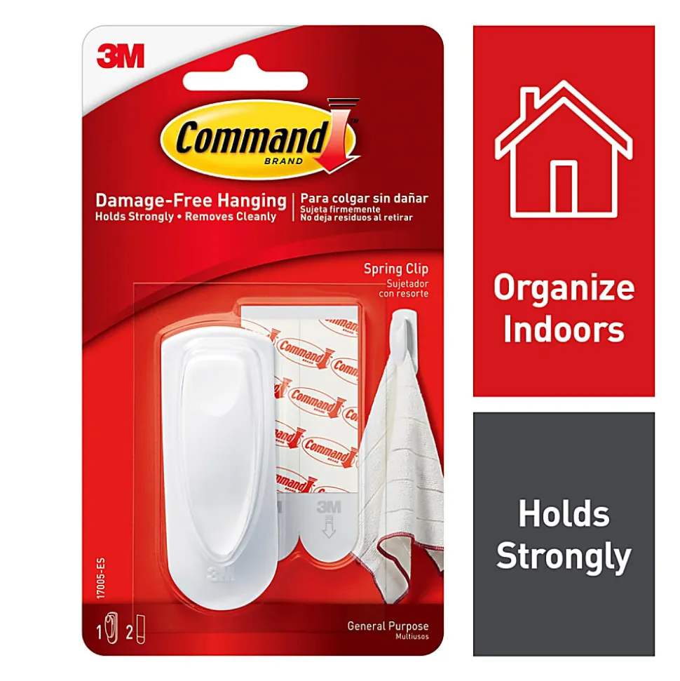 Command Spring Clip, 1 Clip, 2 White Adhesive Strips, Damage Free Hanging Picture Hangers, No Tools Wall Hanging Strips For Living Spaces