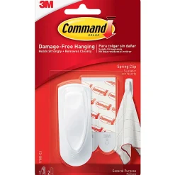 Command Spring Clip, 1 Clip, 2 White Adhesive Strips, Damage Free Hanging Picture Hangers, No Tools Wall Hanging Strips For Living Spaces