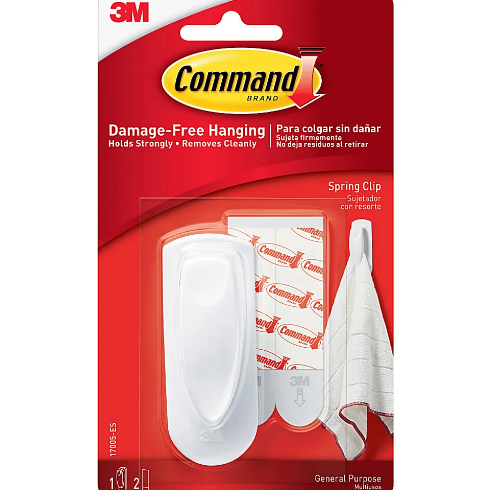 Command Spring Clip, 1 Clip, 2 White Adhesive Strips, Damage Free Hanging Picture Hangers, No Tools Wall Hanging Strips For Living Spaces
