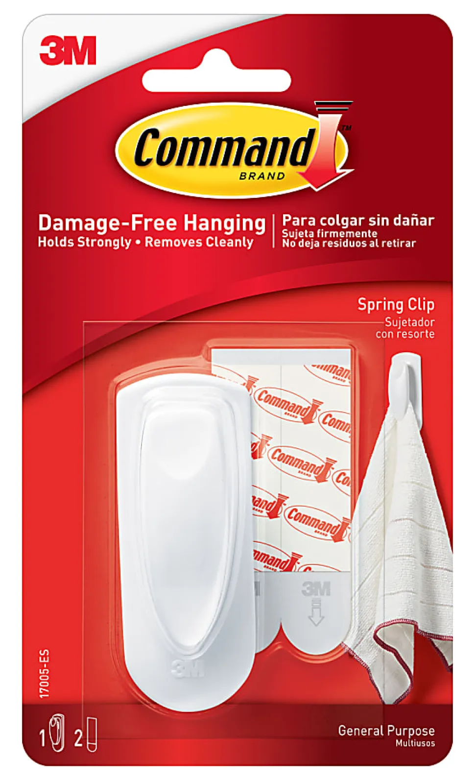 Command Spring Clip, 1 Clip, 2 White Adhesive Strips, Damage Free Hanging Picture Hangers, No Tools Wall Hanging Strips For Living Spaces