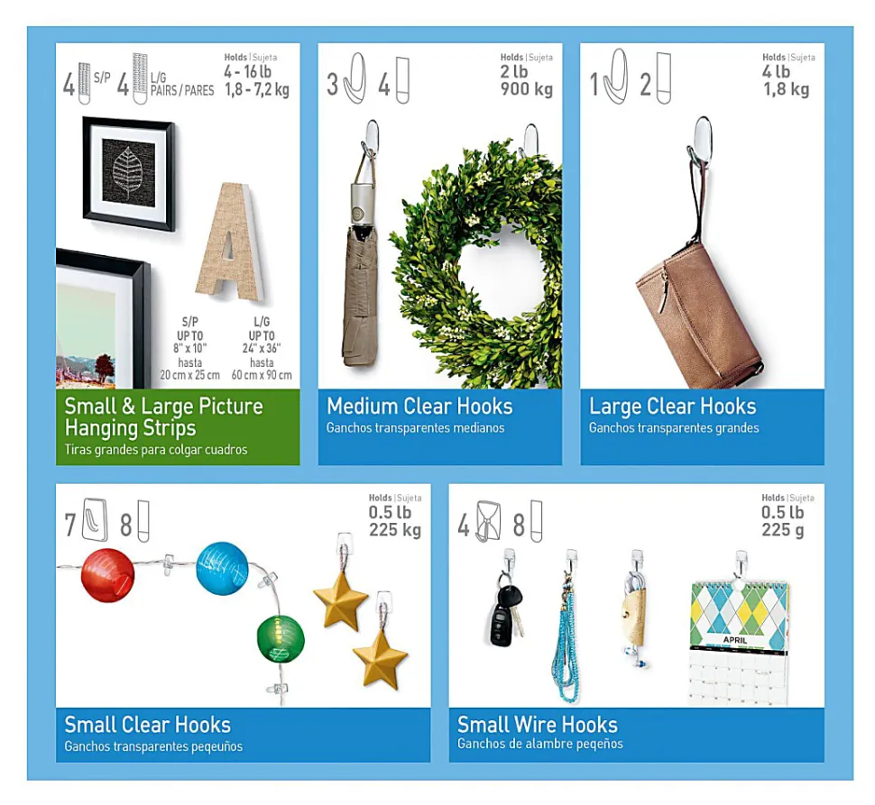 Command Variety Pack, Wire and Wall Hooks, Picture Hanging Strips, 1 Command Kit (53-Pieces), Damage Free, Use to Hang Dorm Decorations, Clear