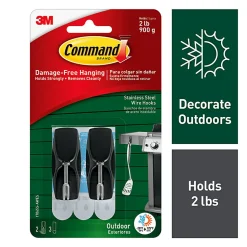 Command Wire Toggle Black Hooks, 2 Medium Hooks and 3 Adhesive Strips, Damage Free Hanging Hooks, Great for Outdoor Use