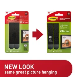 Command X-Large (20lb) Picture Hanging Strips, Black, 4 Pairs (8 strips), 17217BLKES