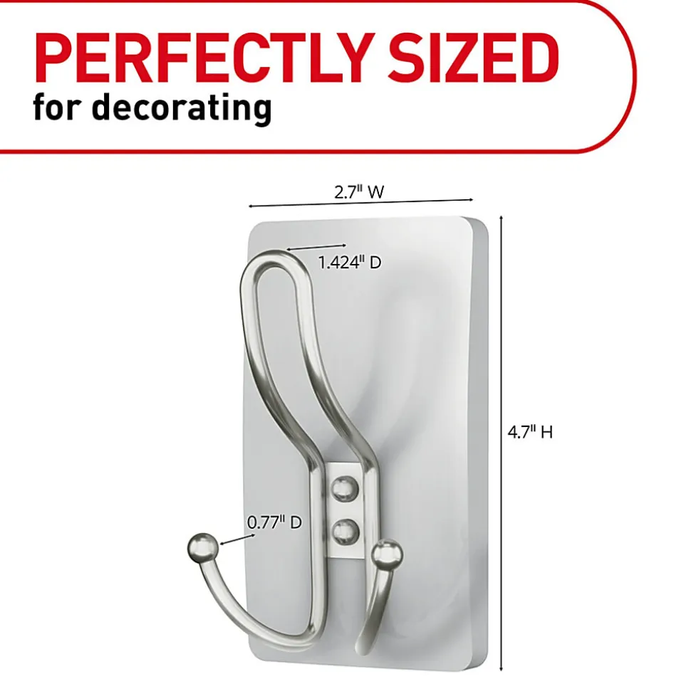Command™ X-Large Satin Nickel Triple Hook, 1 Command Hook, 3 Command Strips, Damage Free Hanging Picture Hangers, No Tools Wall Hanging Strips