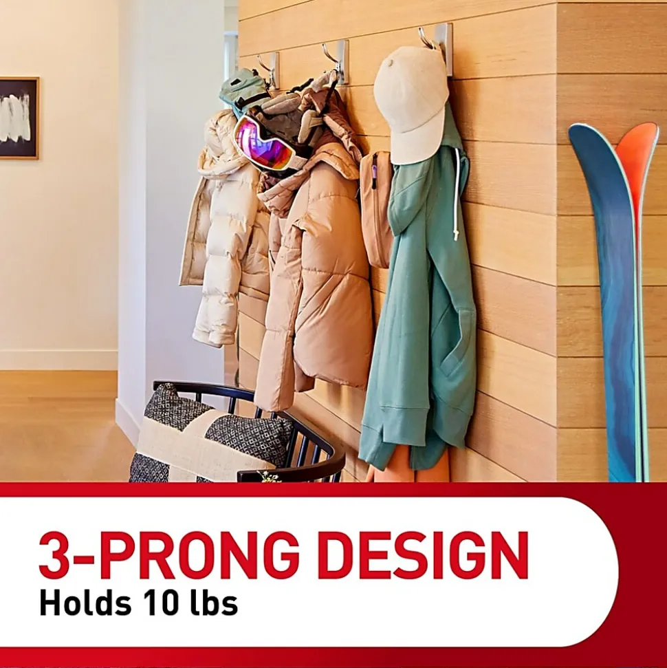Command™ X-Large Satin Nickel Triple Hook, 1 Command Hook, 3 Command Strips, Damage Free Hanging Picture Hangers, No Tools Wall Hanging Strips