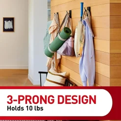 Command® X-Large Triple Hook, 1 Hook, 3 Black Adhesive Strips, Damage Free Hanging Picture Hangers, No Tools Wall Hanging Strips For Living Spaces