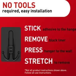 Command® X-Large Triple Hook, 1 Hook, 3 Black Adhesive Strips, Damage Free Hanging Picture Hangers, No Tools Wall Hanging Strips For Living Spaces