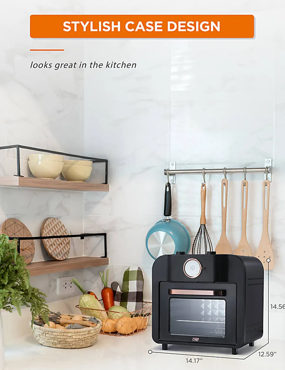 Commercial Chef Air Fryer Multi-Oven, 17 Qt, 14-9/16”H x 14-3/16”W x 12-5/8”D, Black