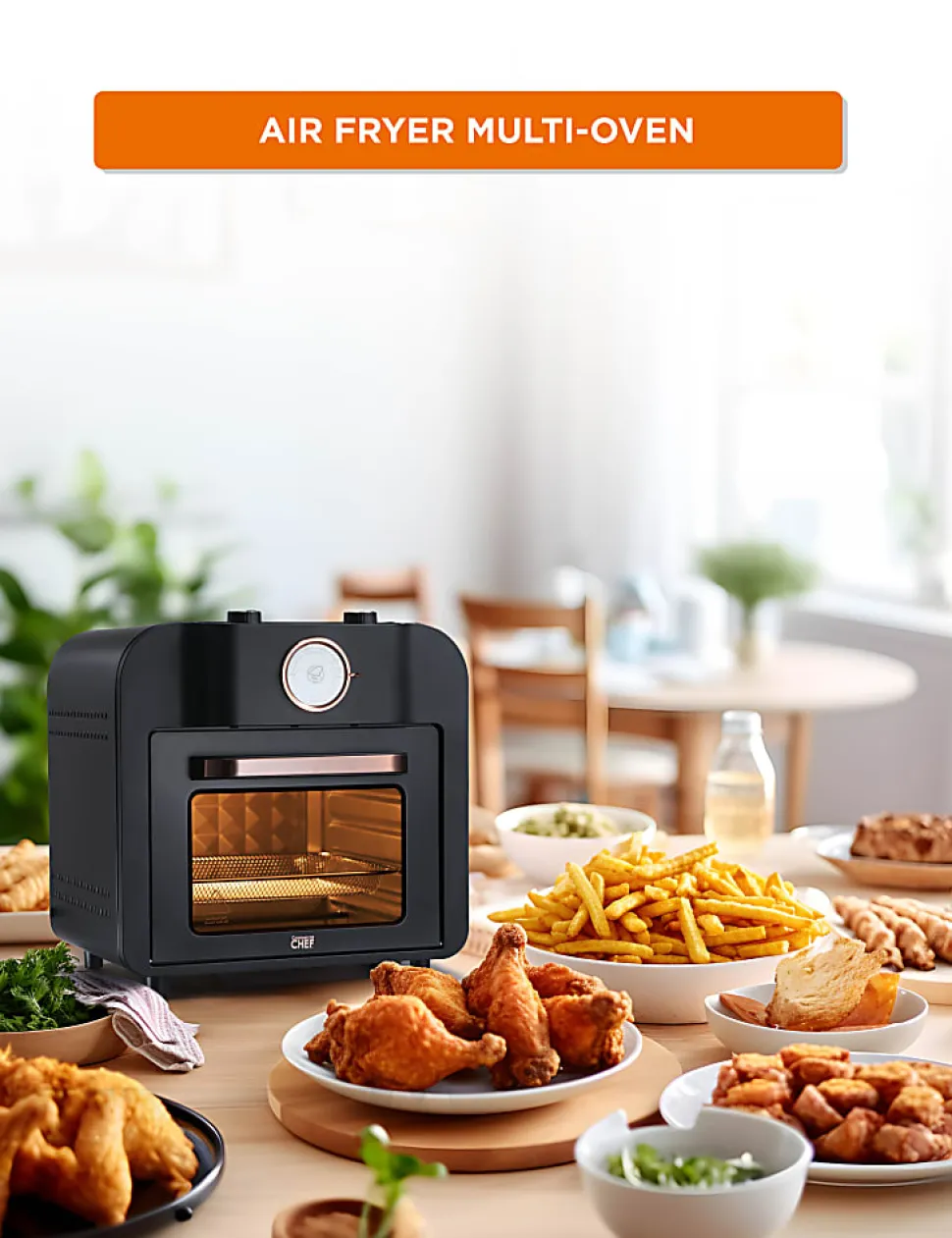 Commercial Chef Air Fryer Multi-Oven, 17 Qt, 14-9/16”H x 14-3/16”W x 12-5/8”D, Black