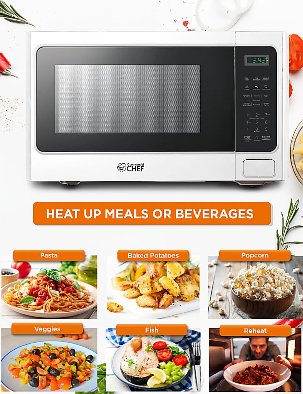 Commercial Chef 1.3 Cu. Ft. Countertop Microwave Oven, White