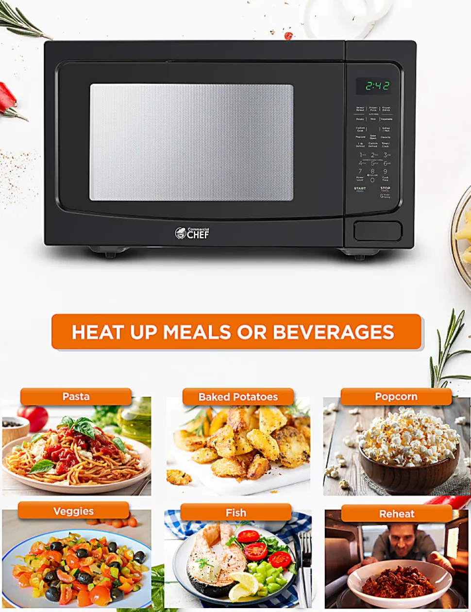 Commercial Chef 1.6 Cu. Ft. Countertop Microwave Oven, Black