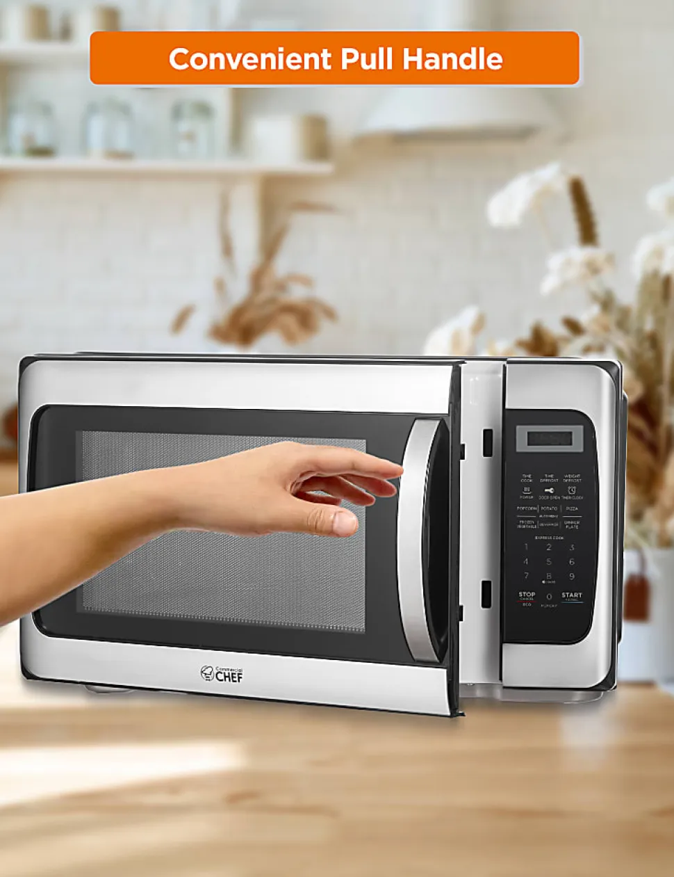 Commercial Chef 1.1 Cu. Ft. 1000W Countertop Microwave Oven, Silver/Black