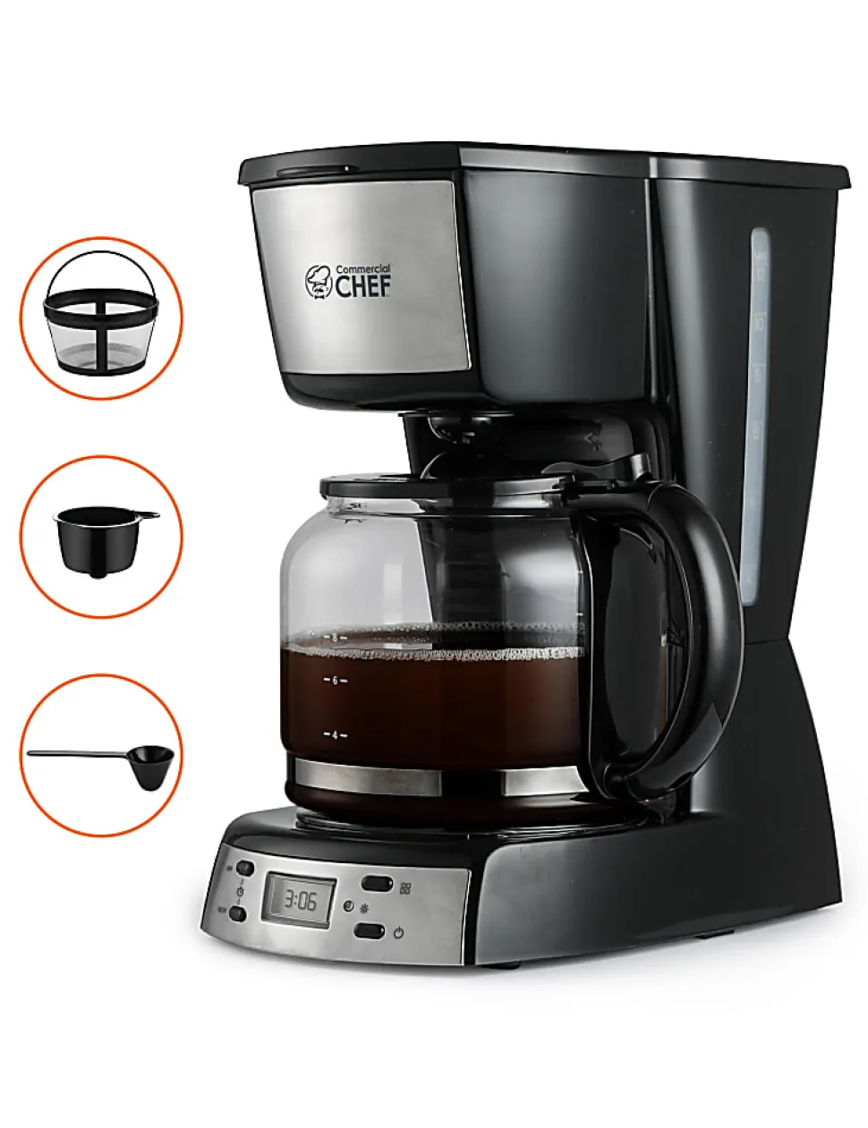 Commercial Chef 12-Cup Digital Programmable Coffee Maker With Nylon Coffee Filter, Black