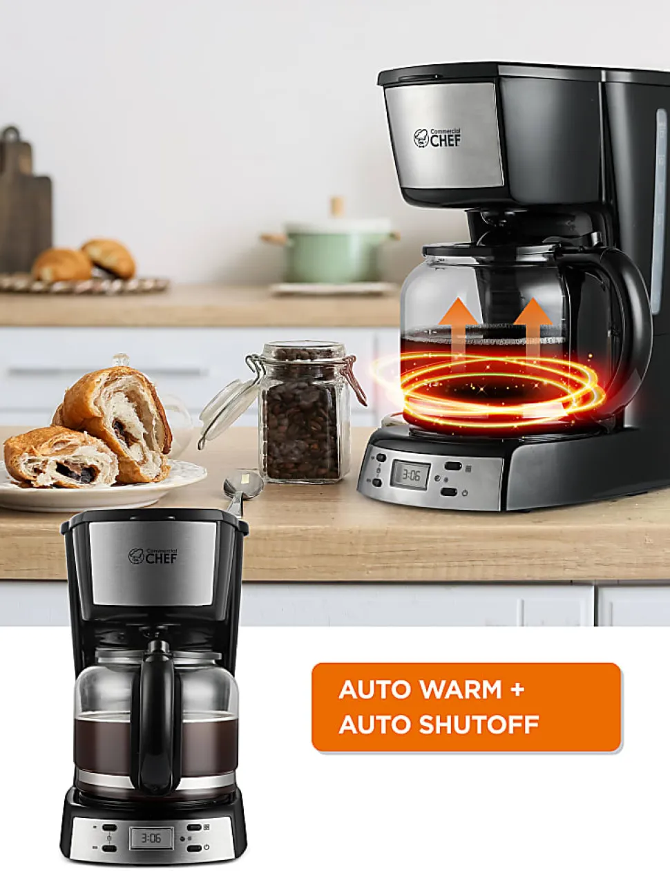 Commercial Chef 12-Cup Digital Programmable Coffee Maker With Nylon Coffee Filter, Black