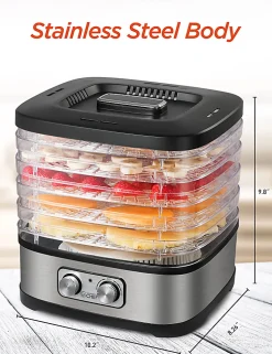 Commercial Chef Food Dehydrator With 5 Adjustable Height Trays, 9-13/16”H x 10-1/4”W x 8-5/16”D, Silver
