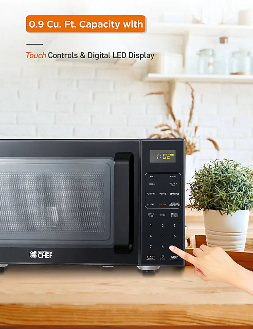 Commercial Chef 5-In-1 Countertop Microwave Air Fryer Combo, 0.9 Cu. Ft., Black