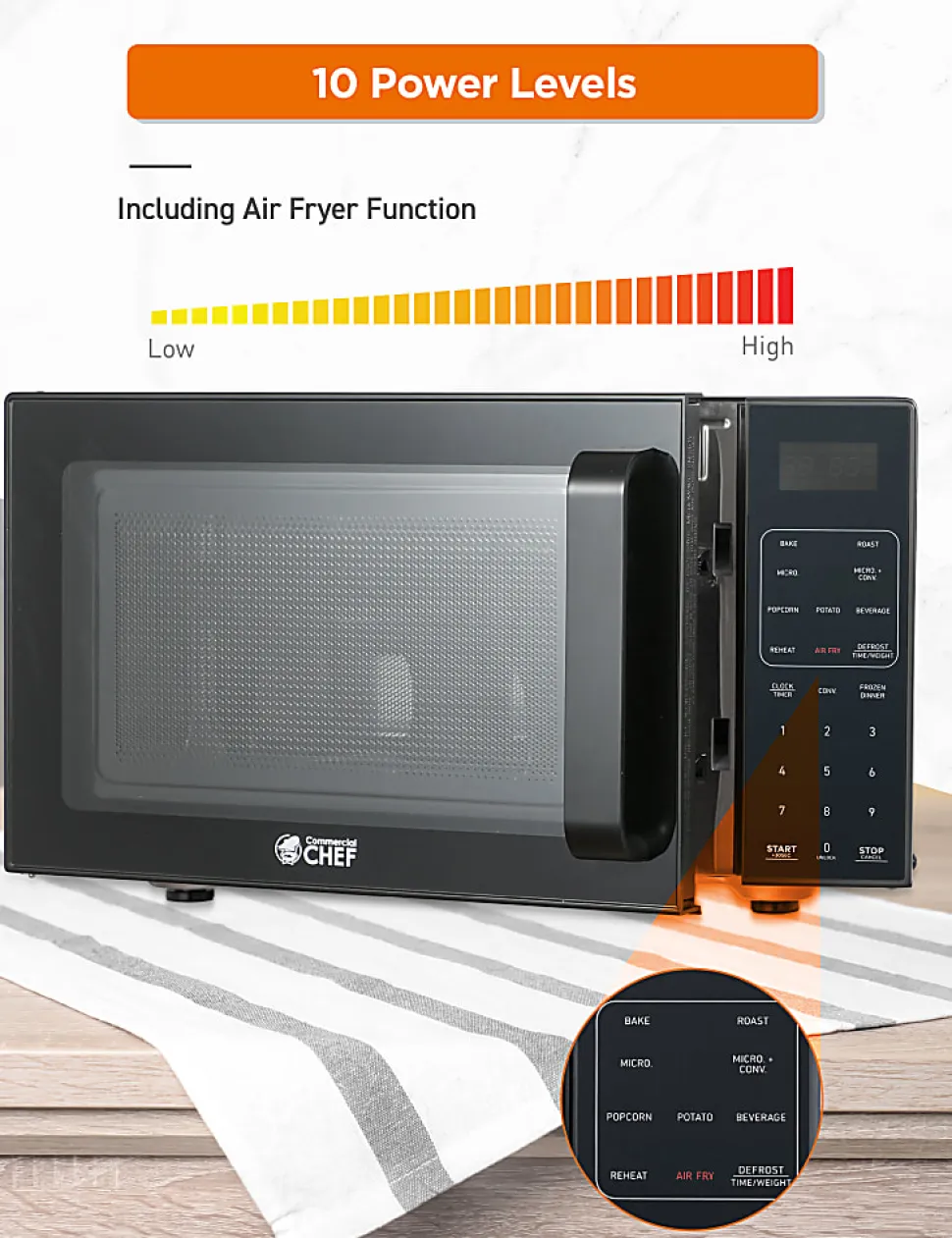 Commercial Chef 5-In-1 Countertop Microwave Air Fryer Combo, 0.9 Cu. Ft., Black